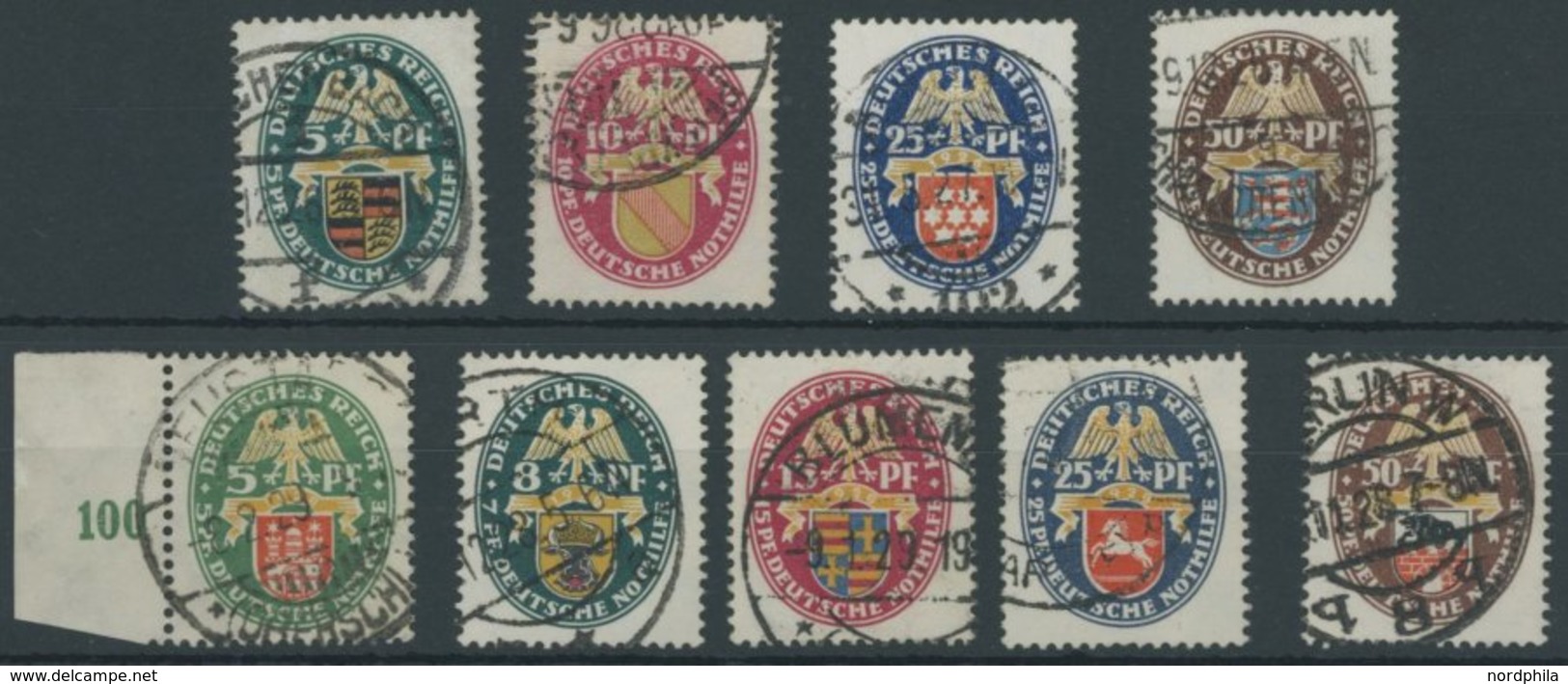 Dt. Reich 398-401,425-29 O, 1926/28, Nothilfe, 2 Prachtsätze, Mi. 360.- - Oblitérés