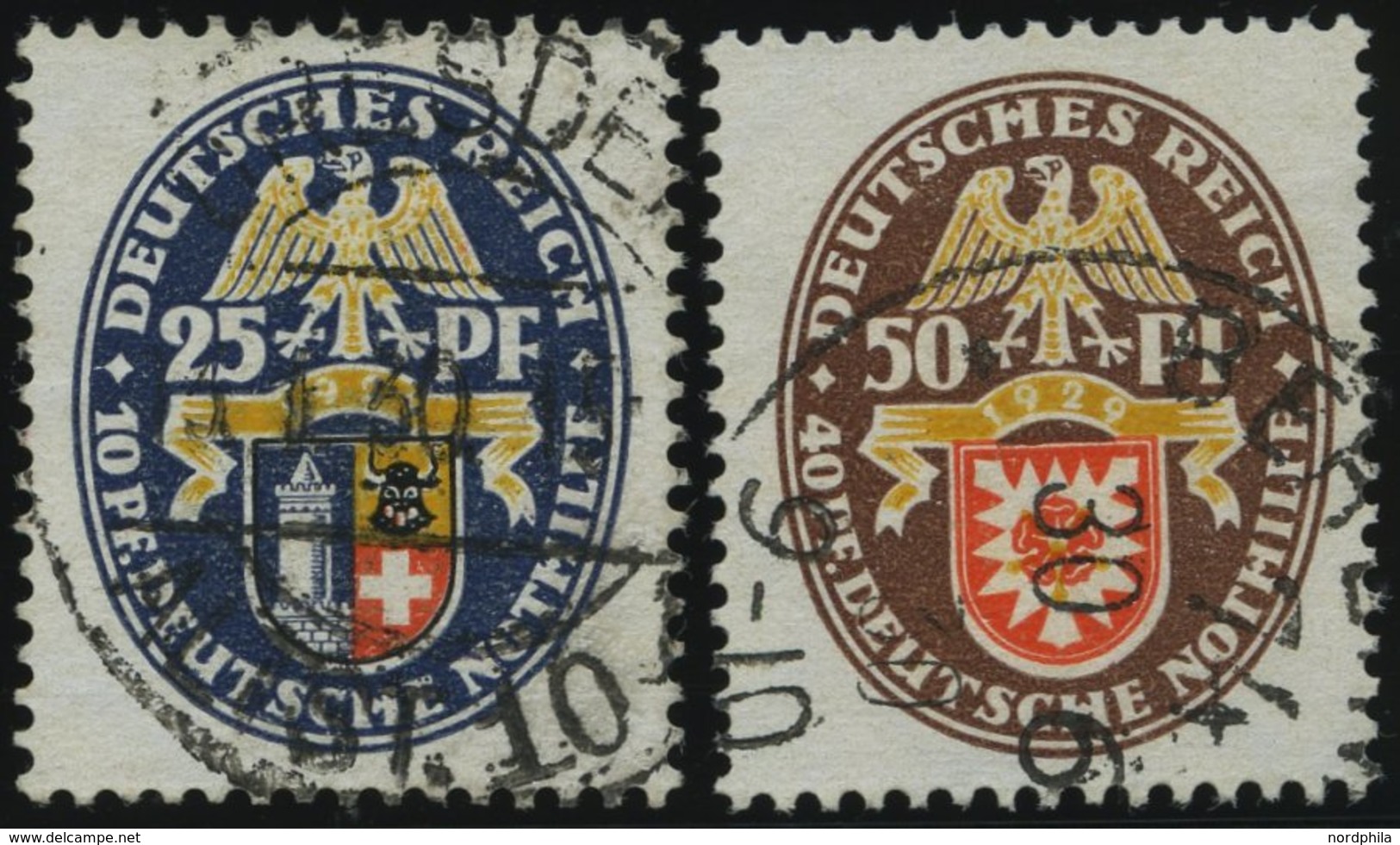 Dt. Reich 433/4 O, 1929, 25 Und 50 Pf. Nothilfe, 2 Prachtwerte, Mi. 185.- - Usati