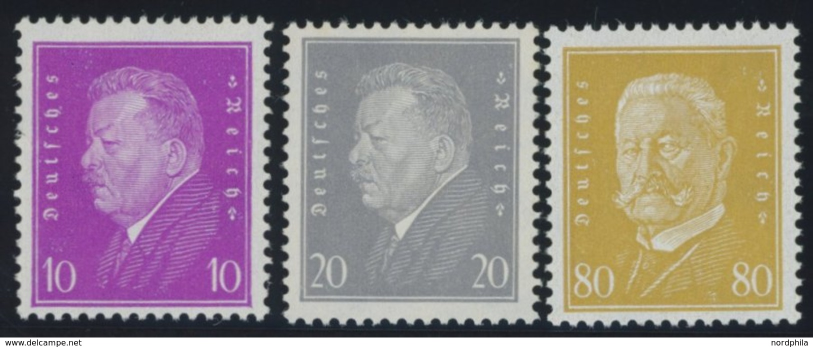 Dt. Reich 435-37 **, 1930, Reichspräsidenten, Postfrischer Prachtsatz, Endwerte Gepr. Schlegel, Mi. 180.- - Oblitérés