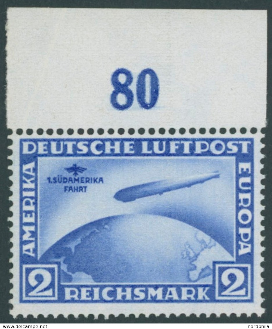 Dt. Reich 438Y **, 1930, 2 M. Südamerikafahrt, Wz. Liegend, Oberrandstück, Postfrisch, Kleiner Eckzahnbug Sonst Pracht,  - Used Stamps