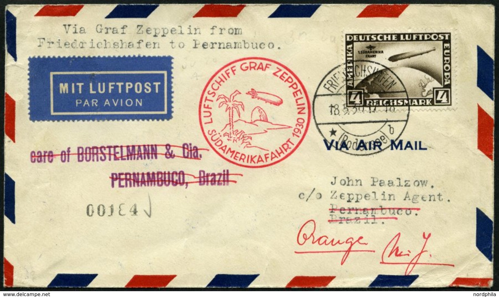 Dt. Reich 439X BRIEF, 1930, 4 RM Südamerikafahrt, Wz. Stehend, Auf Südamerikafahrtbrief, Pracht, Mi. 500.- - Used Stamps