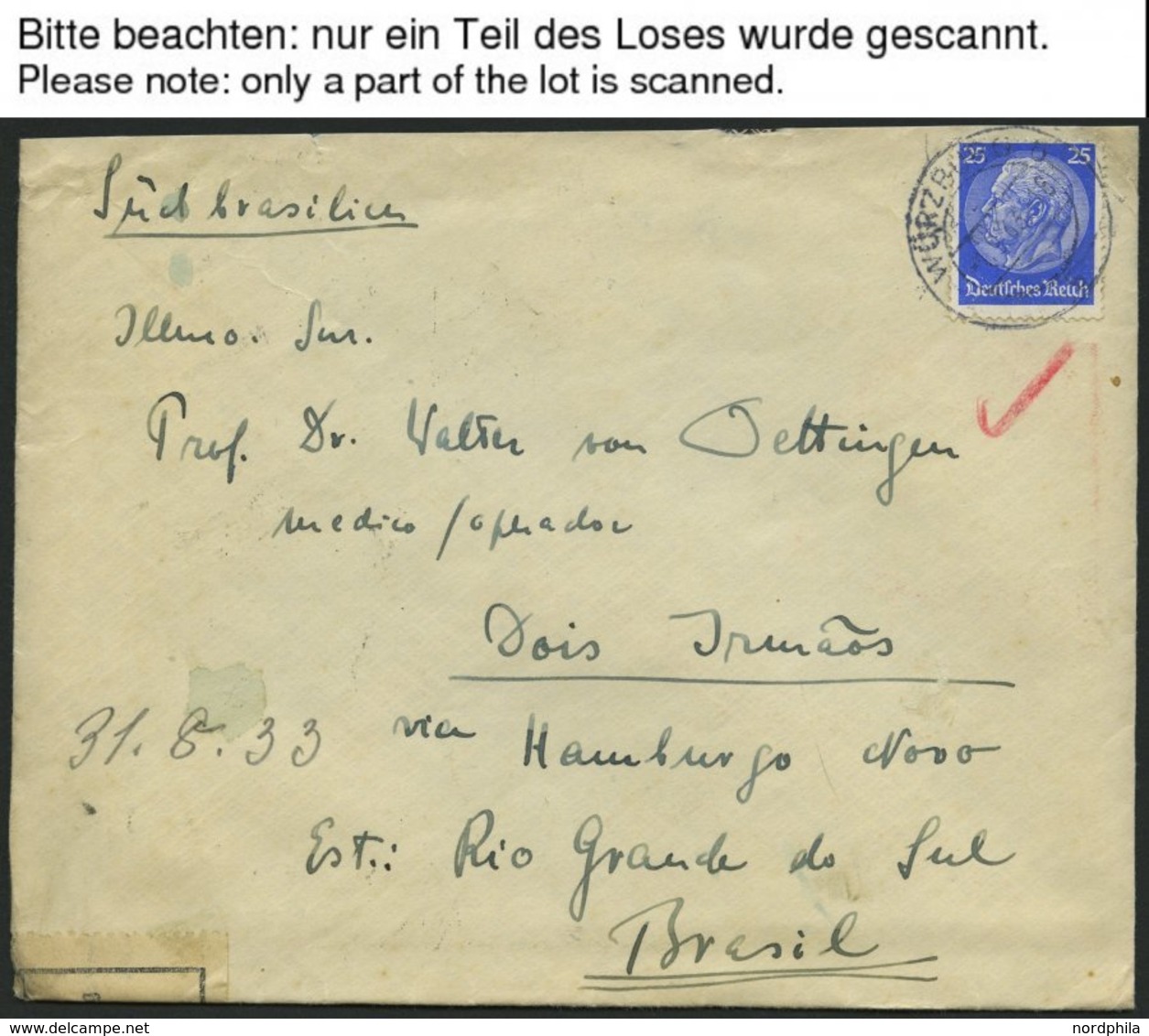 Dt. Reich 471 BRIEF, 1932/3, 25 Pf. Hindenburg, 10x Als Einzelfrankatur Auf Bedarfsbrief Nach Brasilien, Etwas Unterschi - Used Stamps