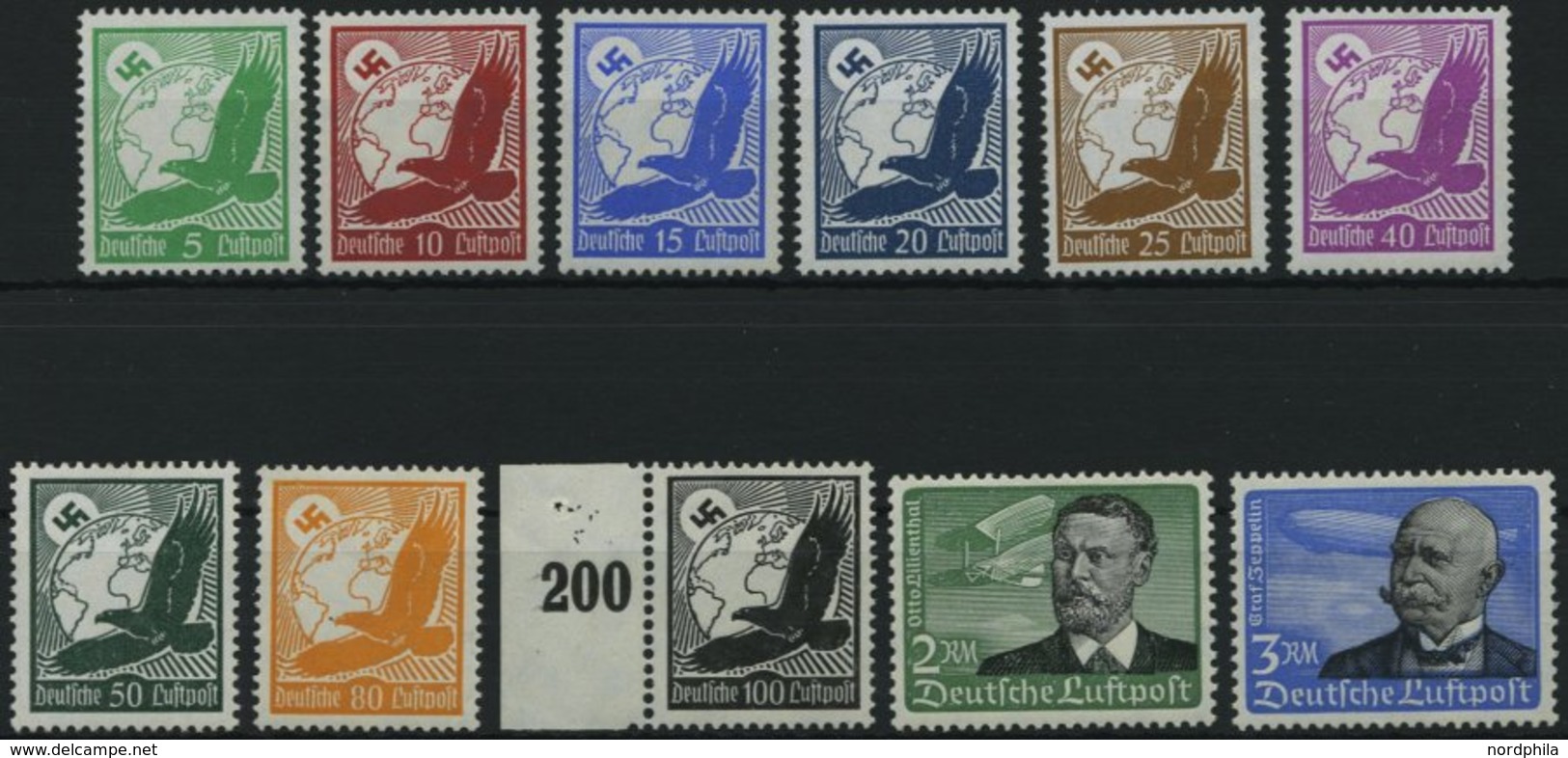Dt. Reich 529-39x **, 1934, Flugpost, Postfrischer Prachtsatz, Fotoattest Dr. Oechsner, Mi. 800.- - Altri & Non Classificati