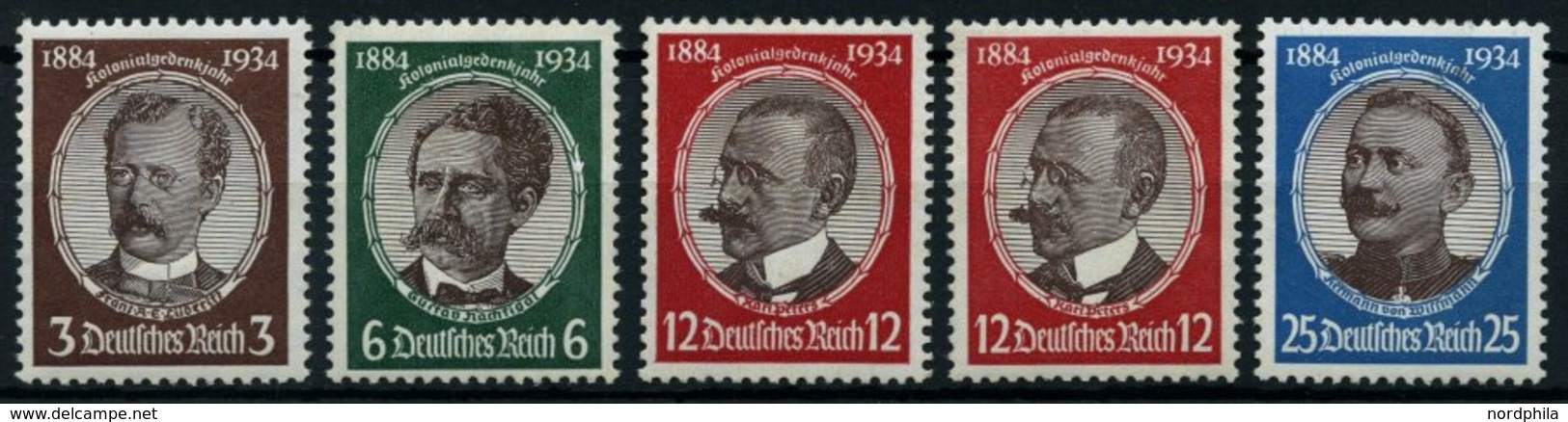 Dt. Reich 540-43x,y **, 1934, Kolonialforscher, 12 Pf. Beide Gummiriffelungen, 5 Prachtwerte, Mi. 235.- - Altri & Non Classificati