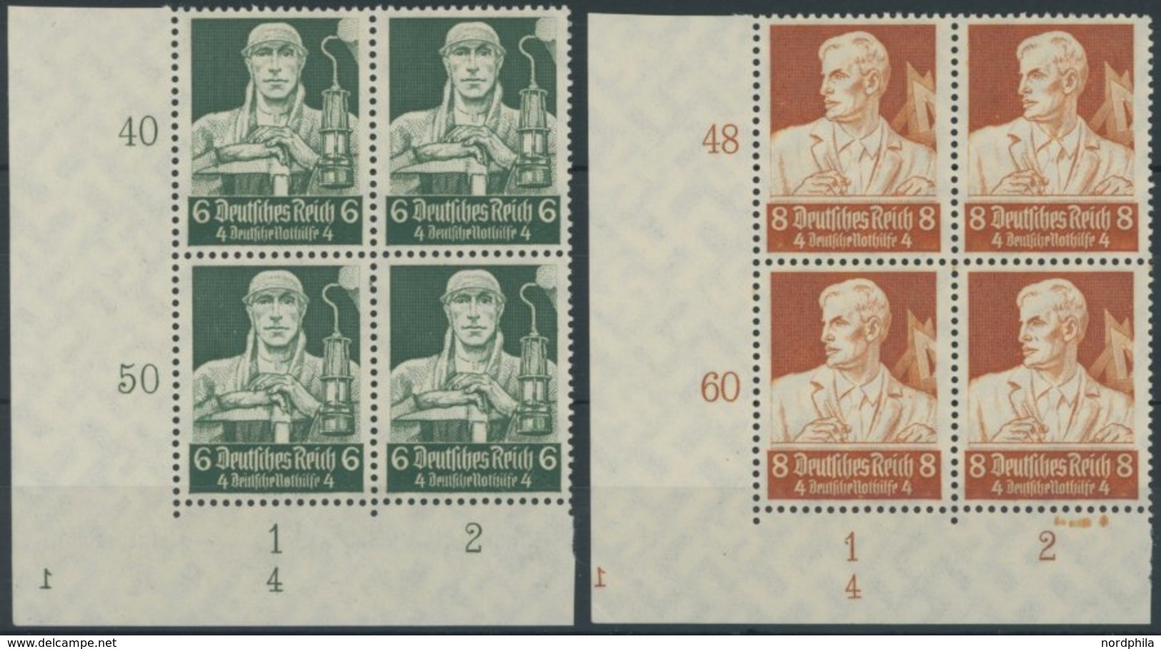 Dt. Reich 559/60 VB **, 1934, 6 Und 8 Pf. Stände, Je Im Unteren Linken Eckrandviererblock Mit Form Nr. 4 Und Spiegelverk - Autres & Non Classés