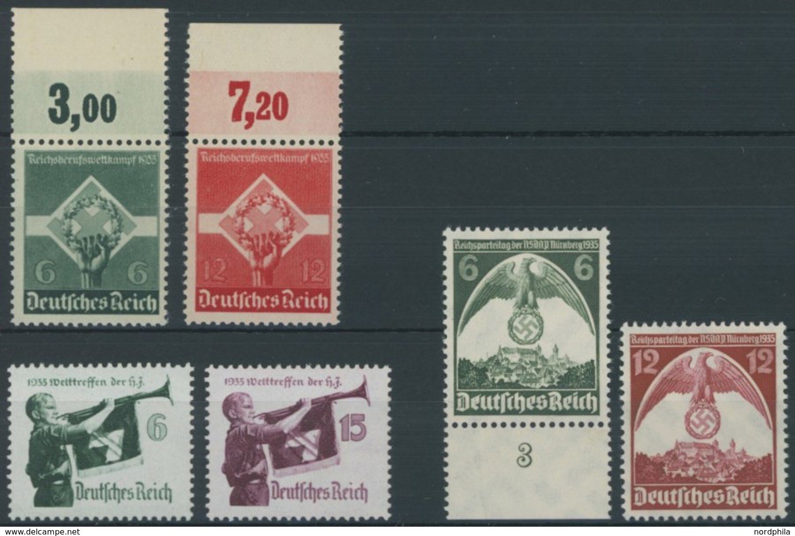 Dt. Reich 571/2,584-87x **, 1935, 3 Postfrische Prachtsätze, Mi. 100.- - Altri & Non Classificati