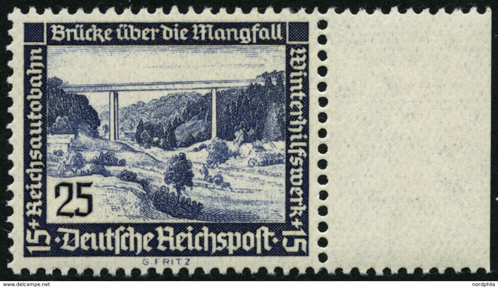 Dt. Reich 641x *, 1936, 25 Pf. Autobahnbrücke, Senkrechte Gummiriffelung, Falzrest, Pracht - Sonstige & Ohne Zuordnung