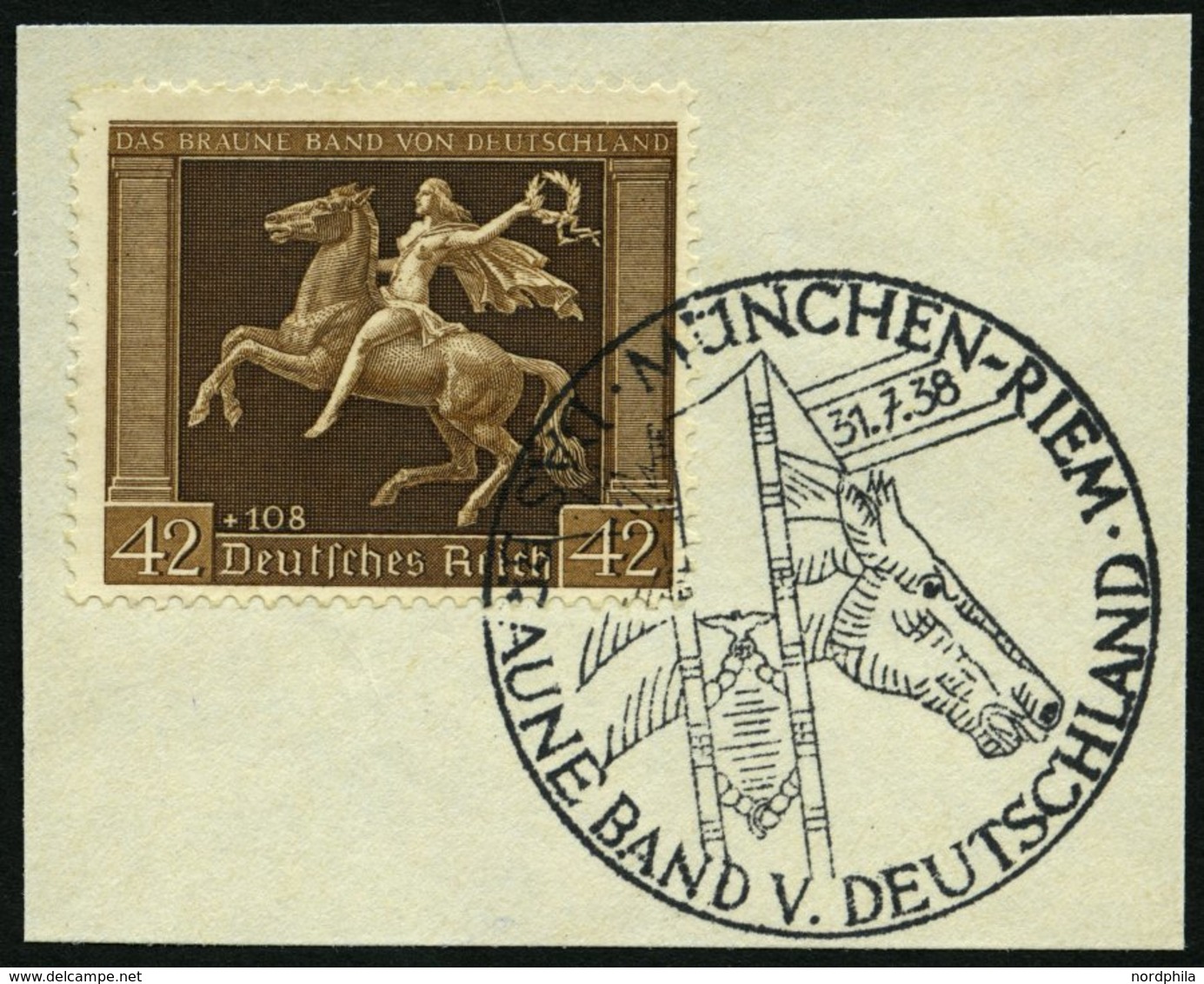 Dt. Reich 671y BrfStk, 1938, 42 Pf. Braunes Band, Waagerechte Gummiriffelung, Sonderstempel, Prachtbriefstück, Mi. (60.- - Sonstige & Ohne Zuordnung