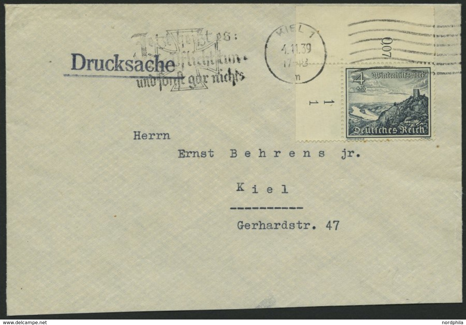 Dt. Reich 731 BRIEF, 1939 4 Pf. Drachenfels, Linke Obere Bogenecke Mit Form-Nr. 1 Auf Orts-Drucksache, Feinst, R! - Sonstige & Ohne Zuordnung