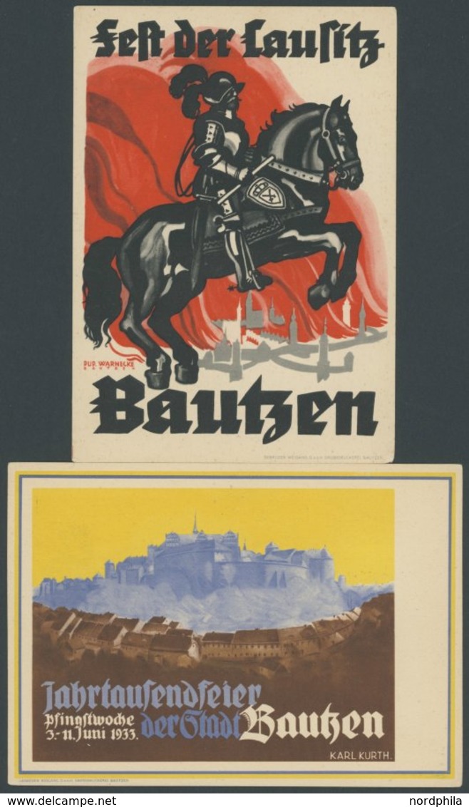 Dt. Reich 1933, Jahrtausendfeier Der Stadt Bautzen Und Fest Der Lausitz, 2 Farbige Künstlerkarten, Gestempelt, Pracht - Altri & Non Classificati