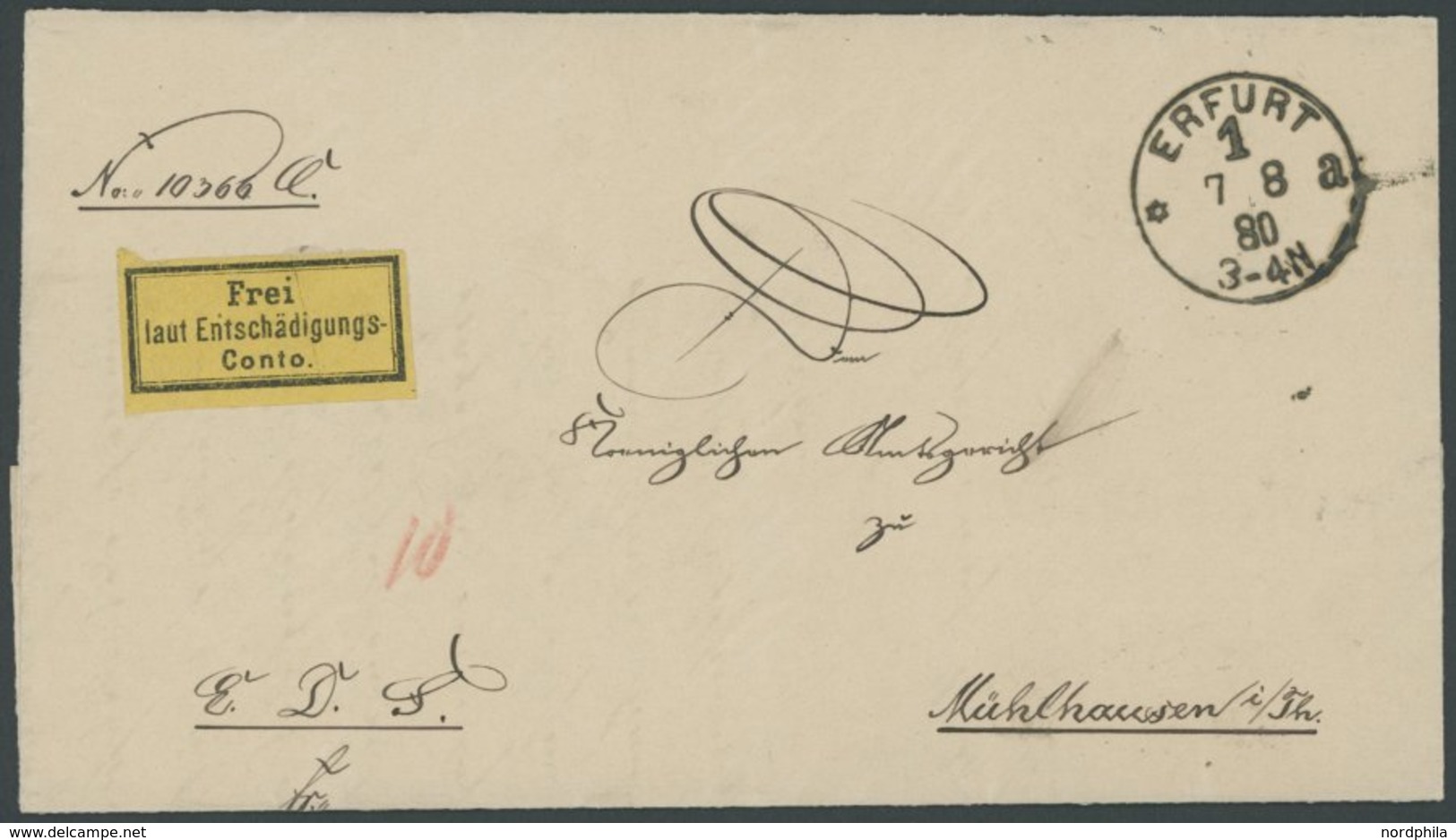 DIENSTMARKEN D I BRIEF, 1876, Frei Laut Entschädigungs-Conto Auf Brief Von ERFURT Nach Mühlhausen I. Th., Pracht, Mi. 40 - Officials