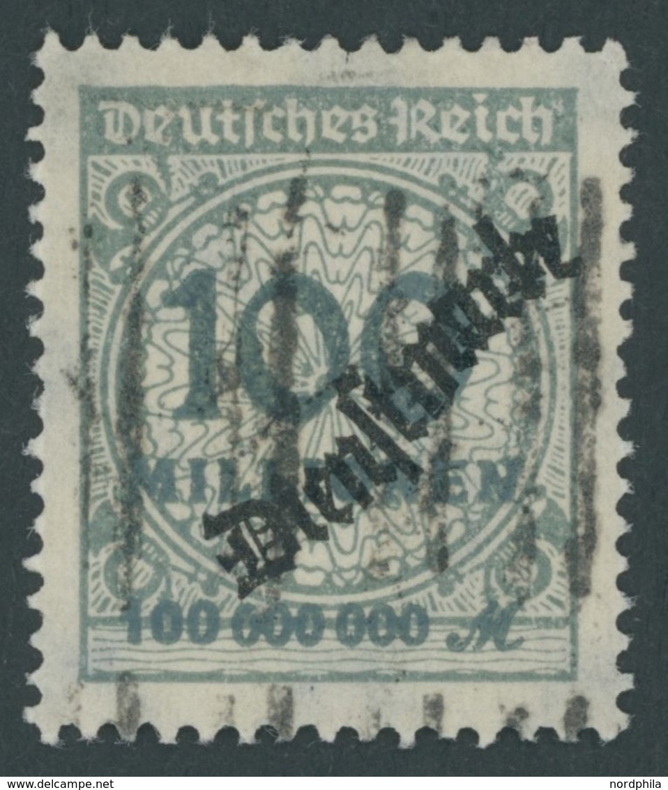 DIENSTMARKEN D 82 O, 1923, 100 Mio. M. Dunkelgrüngrau, Strichstempel, Pracht, Gepr. Peschl, Mi. 200.- - Service