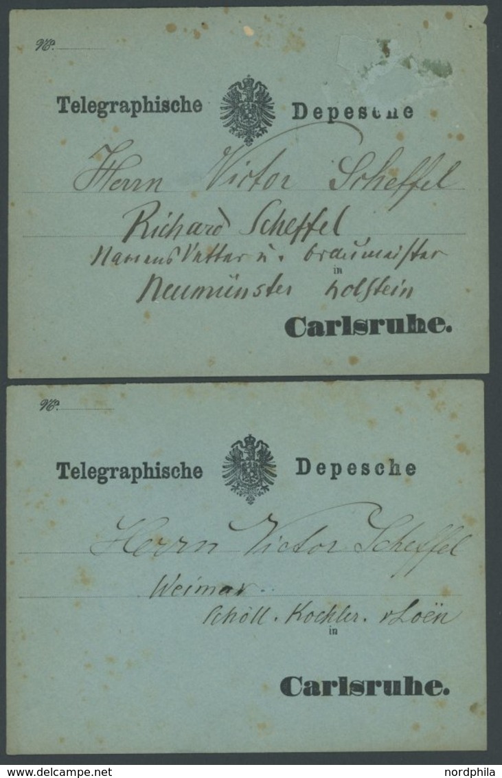 LOTS Ca. 1860-70, Telegraphische Depesche Carlsruhe, 6 Depeschen An Den Schriftsteller Und Dichter Victor Von Scheffel,  - Other & Unclassified