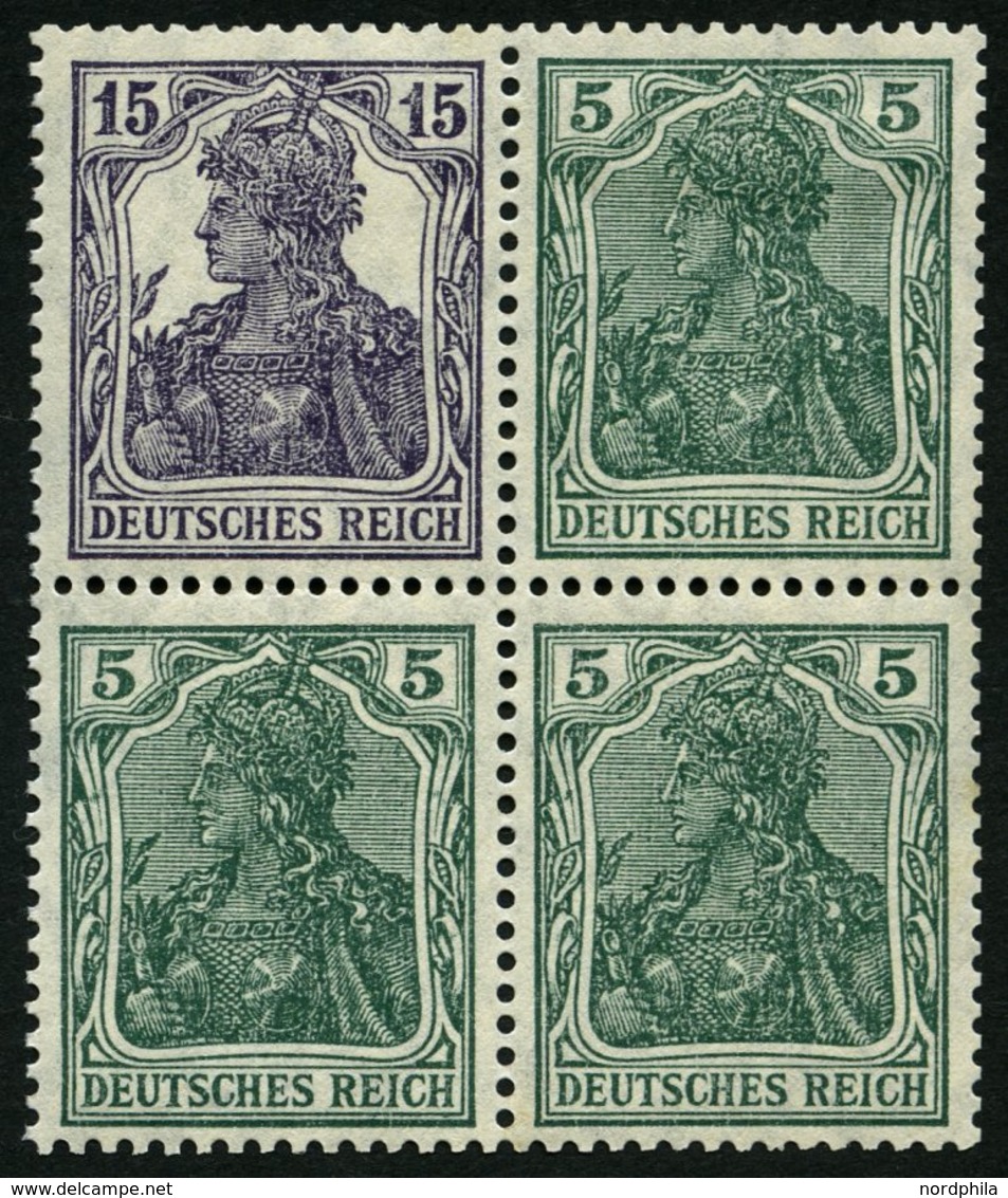 ZUSAMMENDRUCKE W 9aa *, 1917, Germania 15 + 5 Im Viererblock, Falzrest, Pracht - Se-Tenant