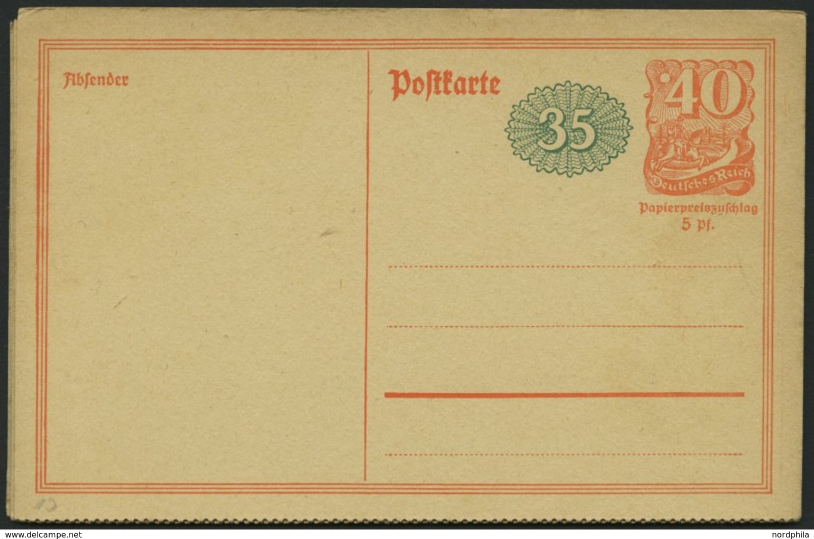 GANZSACHEN P 152II BRIEF, 1922, 35 Pf. Neben 40 Pf. Postreiter Mit Rosettenbeidruck, Gezähnt, 5x Zusammenhängend Als Lep - Other & Unclassified
