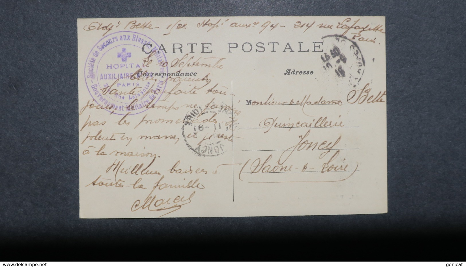 Cachet Hopital Auxiliaire N° 94 Paris Rue Lafayette Sur CPA Animée Paris Passage Moret - Guerre De 1914-18