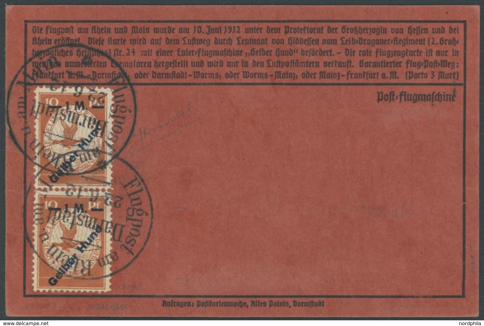 ZEPPELINPOST 13b BRIEF, 1912, 1 M. Gelber Hund, 1x Vorderseitg Und 2x Rückseitig, Auf Flugpostkarte Sog. Roter Hund, Mit - Airmail & Zeppelin