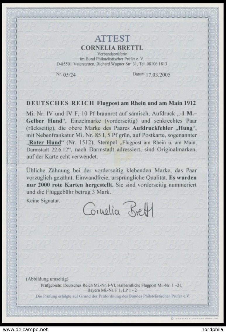 ZEPPELINPOST 13b BRIEF, 1912, 1 M. Gelber Hund, 1x Vorderseitg Und 2x Rückseitig, Dabei 1x Aufdruckfehler Huna Statt Hun - Airmail & Zeppelin