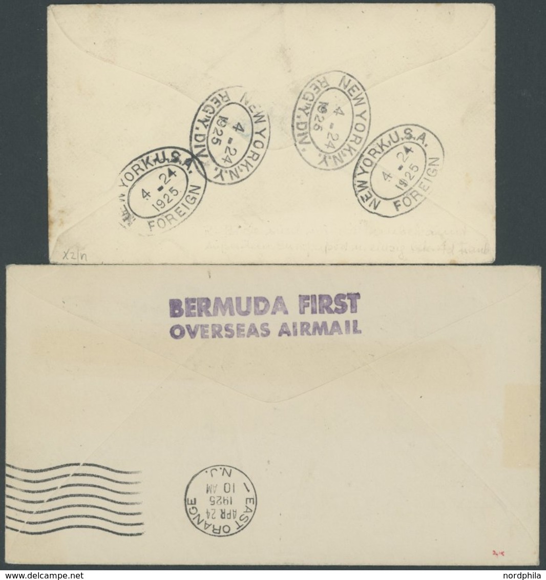 ZEPPELINPOST 20O BRIEF, 1925, Bermuda-Lakehurst, 2 Brief-Raritäten Mit Unbekannten L2-Stempeln, In Die USA Und Auf Einsc - Airmail & Zeppelin