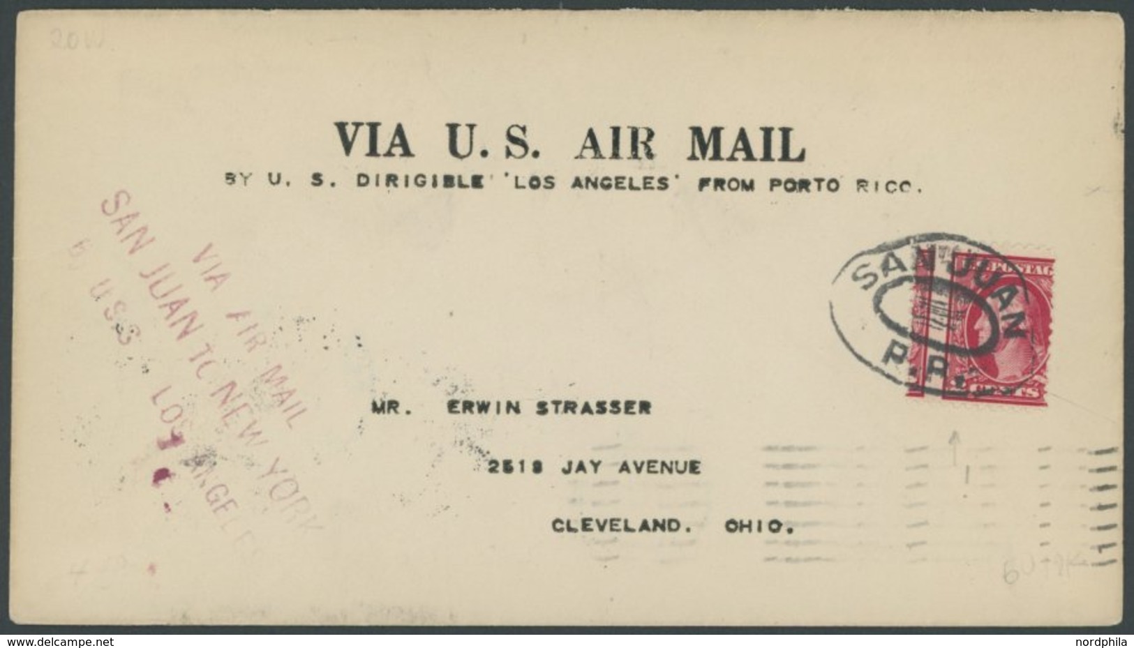 ZEPPELINPOST 20W BRIEF, 1925, Port Rico-Lakehurst, Mit Violettem R3 VIA AIR MAIL SAN JUAN TO NEW YORK - U.S.S. LOS ANGEL - Correo Aéreo & Zeppelin