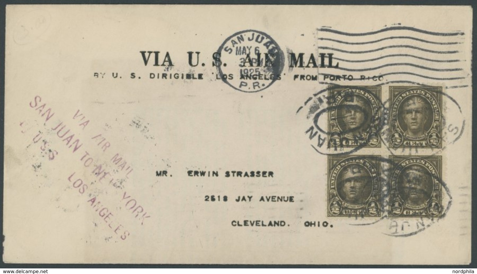 ZEPPELINPOST 20W BRIEF, 1925, Port Rico-Lakehurst, Mit Violettem R3 VIA AIR MAIL SAN JUAN TO NEW YORK - U.S.S. LOS ANGEL - Airmail & Zeppelin