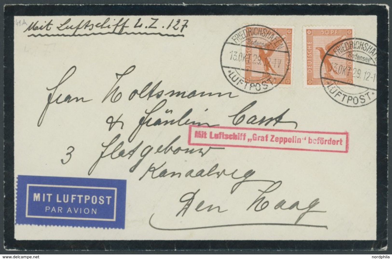 ZEPPELINPOST 41A BRIEF, 1929, Hollandfahrt, Auflieferung Friedrichshafen, Abwurf Amsterdam, Trauerbrief, In Interlaken M - Airmail & Zeppelin