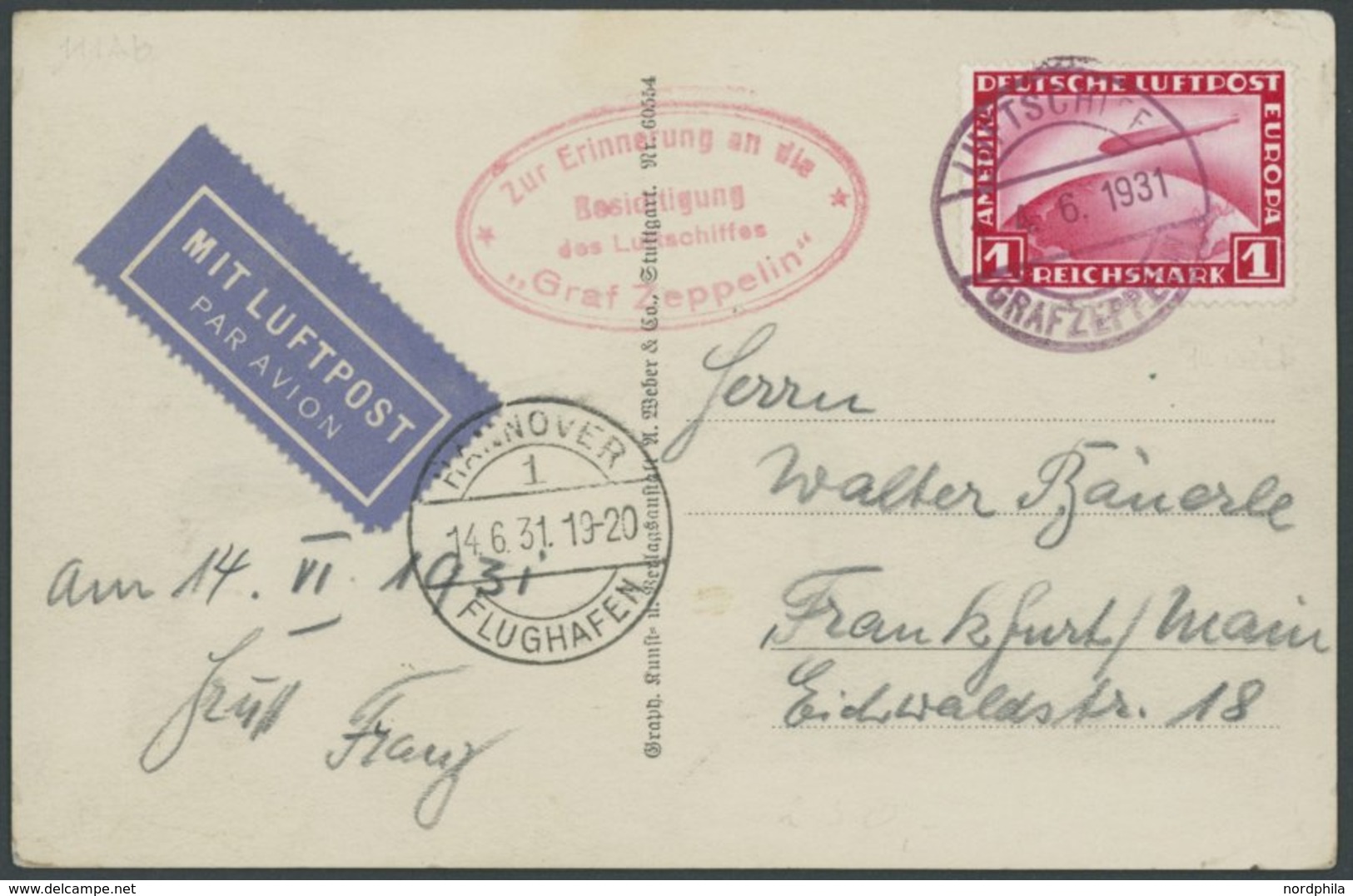 ZEPPELINPOST 111Ab BRIEF, 1931, Fahrt Nach Hannover, Bordpost, Frankiert Mit 1 RM, Prachtkarte - Correo Aéreo & Zeppelin