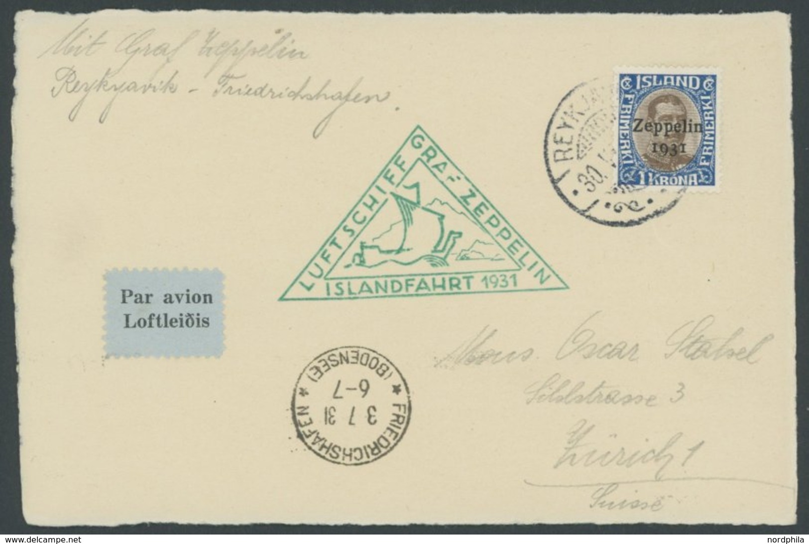 ZEPPELINPOST 114A BRIEF, 1931, Islandfahrt, Isländische Post, Mit Sondermarke 1 Kr., Prachtkarte In Die Schweiz - Airmail & Zeppelin