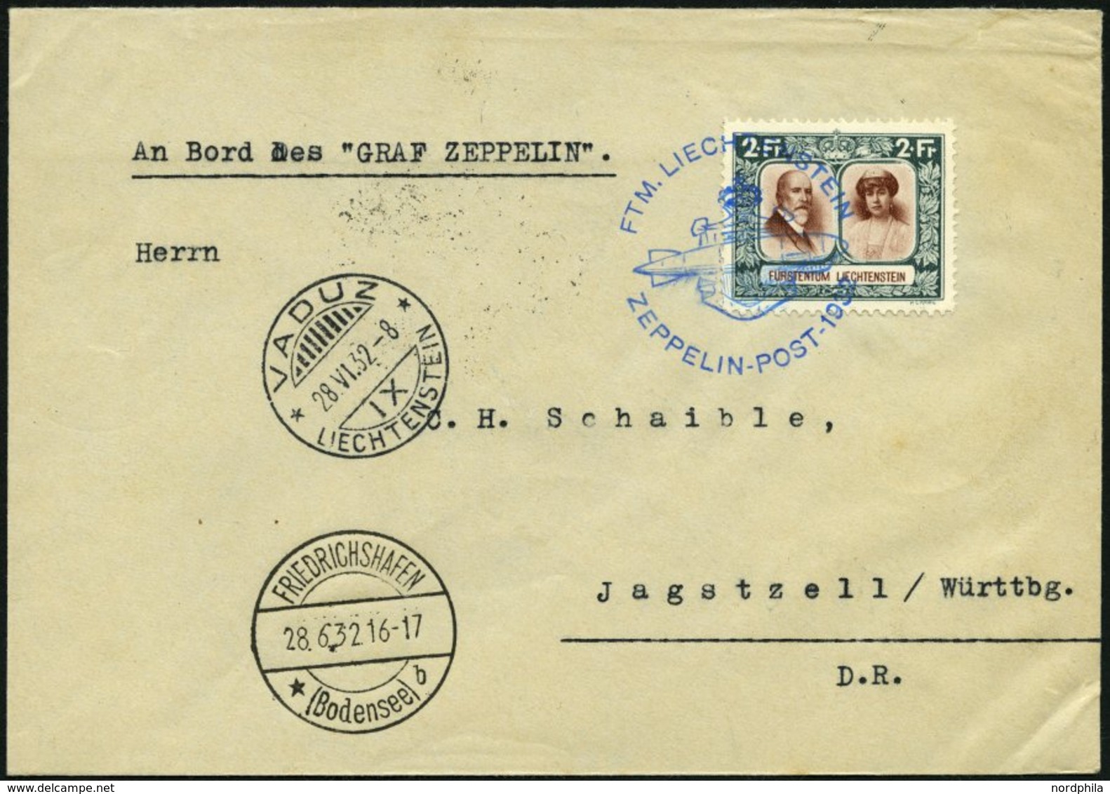 ZEPPELINPOST 167 BRIEF, 1932, Schweizfahrt, Auflieferung Vaduz, Mit Einzelfrankatur Nr. 107C, Prachtbrief - Correo Aéreo & Zeppelin