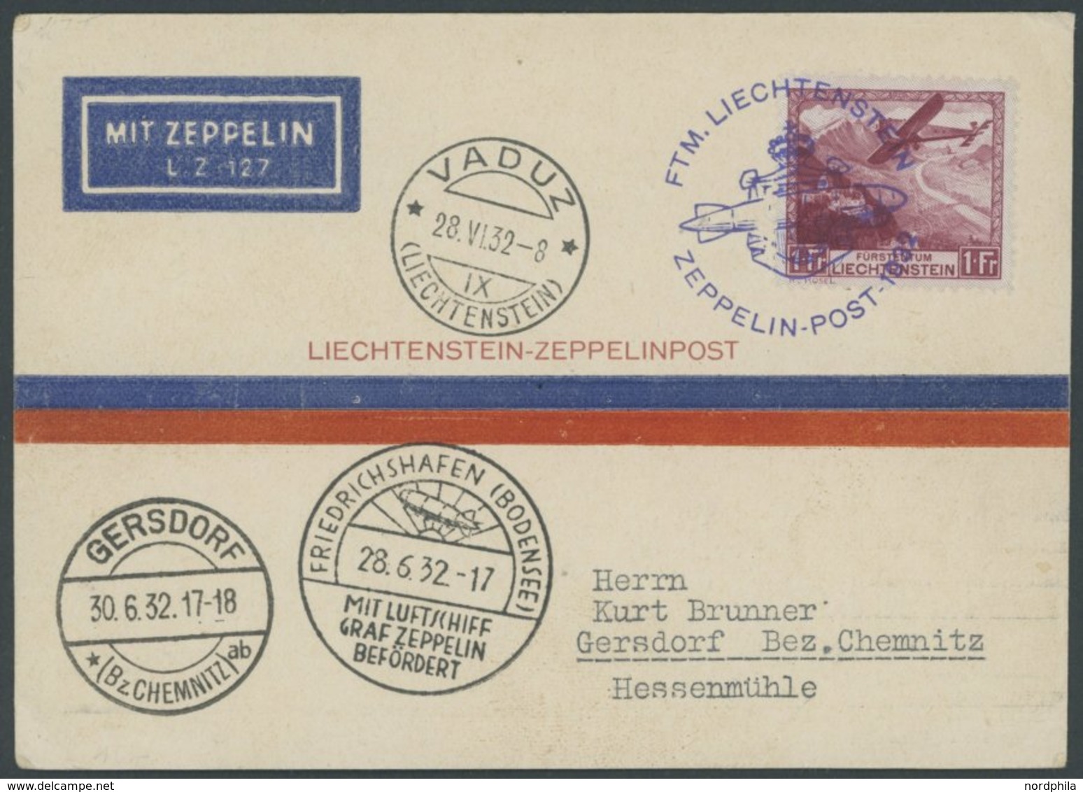 ZEPPELINPOST 167I BRIEF, 1932, Schweizfahrt, Liechtensteinische Post, Sonderdruckkarte Des Postmuseums, Pracht - Correo Aéreo & Zeppelin