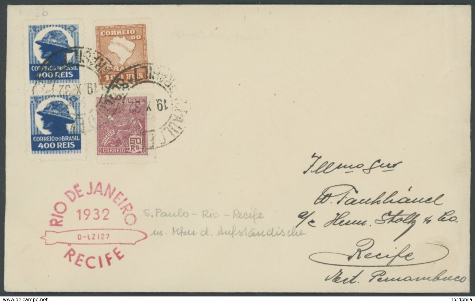 ZEPPELINPOST 190Eb BRIEF, 1932, 8. Südamerikafahrt, Brasil-Post, Etappenpost Rio De Janeiro - Recife, Prachtbrief, Gepr. - Airmail & Zeppelin