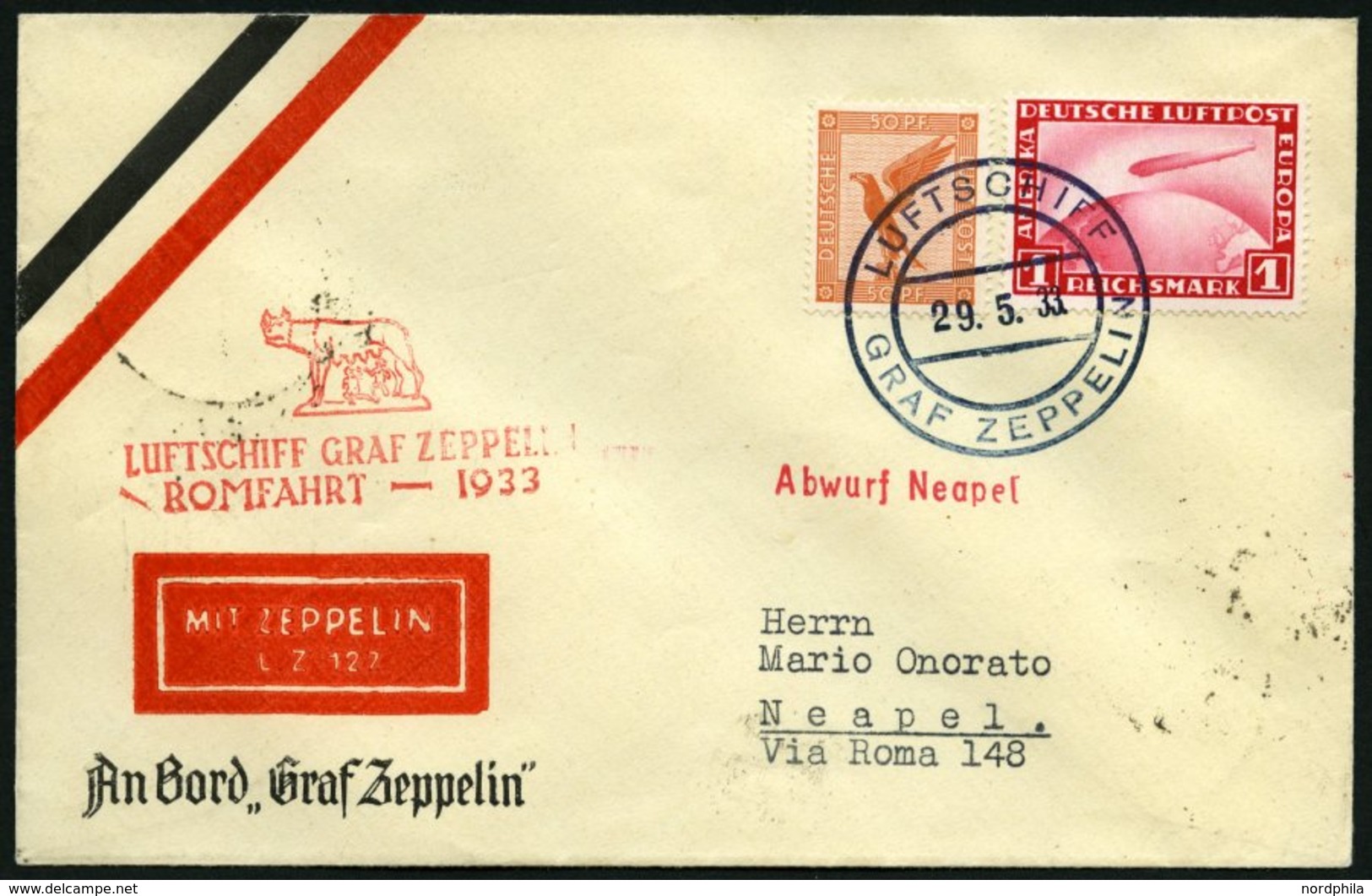 ZEPPELINPOST 207Db BRIEF, 1933, Italienfahrt, Abwurf Nettumo, Bordpost, Prachtbrief - Airmail & Zeppelin