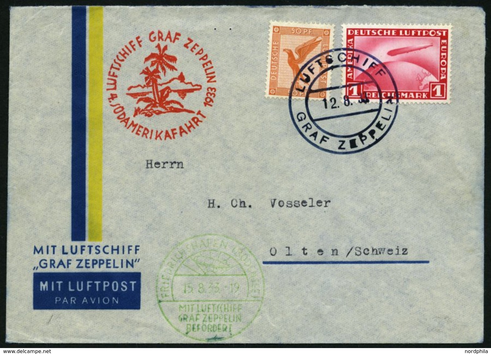 ZEPPELINPOST 223Ac BRIEF, 1933, 4. Südamerikafahrt, Bordpost Rückfahrt, Prachtkarte - Poste Aérienne & Zeppelin