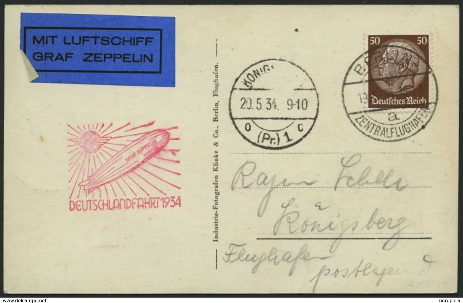 ZEPPELINPOST 246Ba BRIEF, 1934, Deutschlandfahrt, Auflieferung Berlin-Königsberg, Zeppelin-Ansichtskarte Mit Einzelfrank - Airmail & Zeppelin