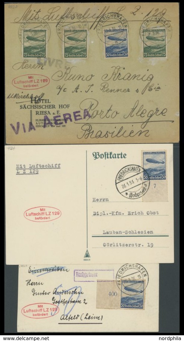 ZEPPELINPOST 402A BRIEF, 1936, Deutschlandfahrt, Auflieferung Friedrichshafen, 3 Verschiedene Belege, Fast Nur Pracht - Posta Aerea & Zeppelin