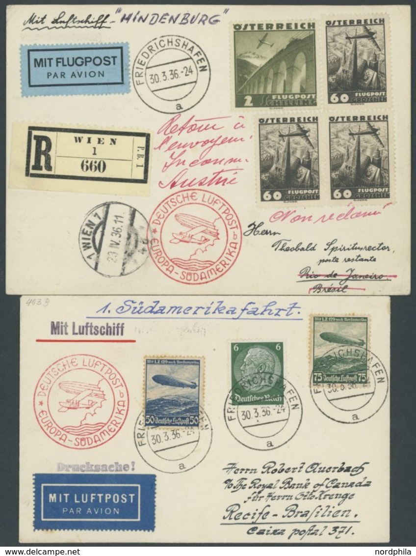 ZEPPELINPOST 403B BRIEF, 1936, 1, Südamerikafahrt, Drucksachenbrief, Dazu Einschreibkarte Aus Wien Mit Nachsendung, Prac - Airmail & Zeppelin