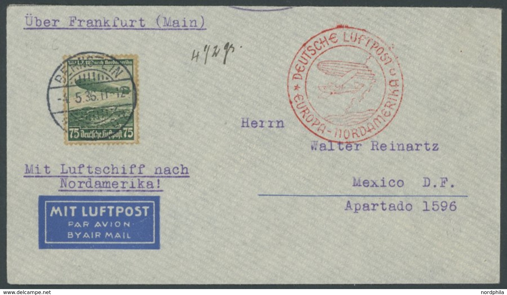 ZEPPELINPOST 406C BRIEF, 1936, 1. Nordamerikafahrt, Auflieferung Frankfurt (c), Prachtbrief Nach Mexico! - Poste Aérienne & Zeppelin