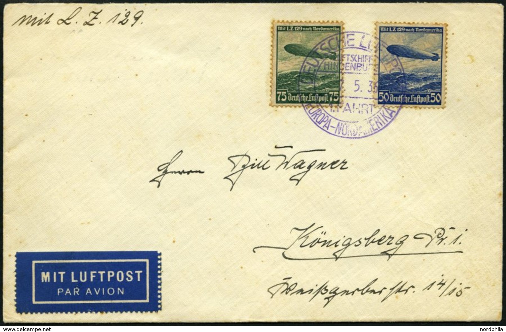 ZEPPELINPOST 407A BRIEF, 1936, 1. Nordamerikafahrt, Violetter Bordpoststempel, Prachtbrief - Airmail & Zeppelin