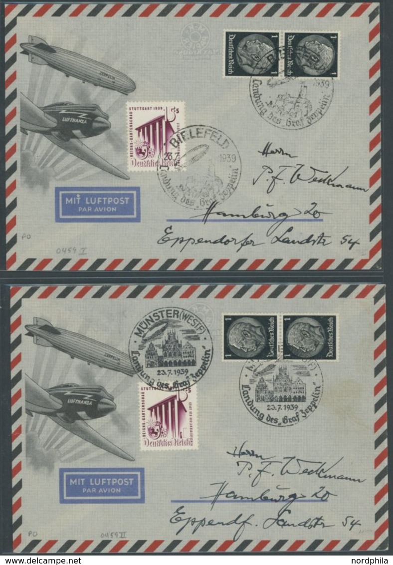 ZEPPELINPOST Brief , 1939, Fahrt Nach Bielefeld, Sonderstempel Bielefeld Und Münster Je Auf Prachtbrief, Dazu LZ 130 Fot - Airmail & Zeppelin