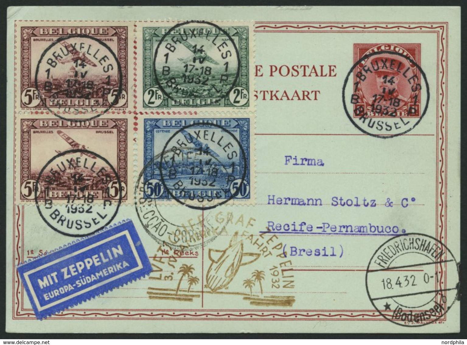 ZULEITUNGSPOST 150 BRIEF, Belgien: 1932, 3. Südamerikafahrt, Prachtkarte - Airmail & Zeppelin