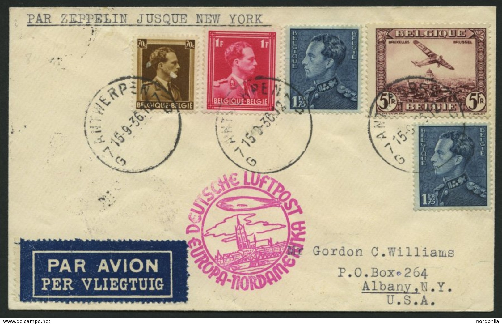 ZULEITUNGSPOST 437 BRIEF, Belgien: 1936, 8. Nordamerikafahrt, Prachtbrief - Poste Aérienne & Zeppelin
