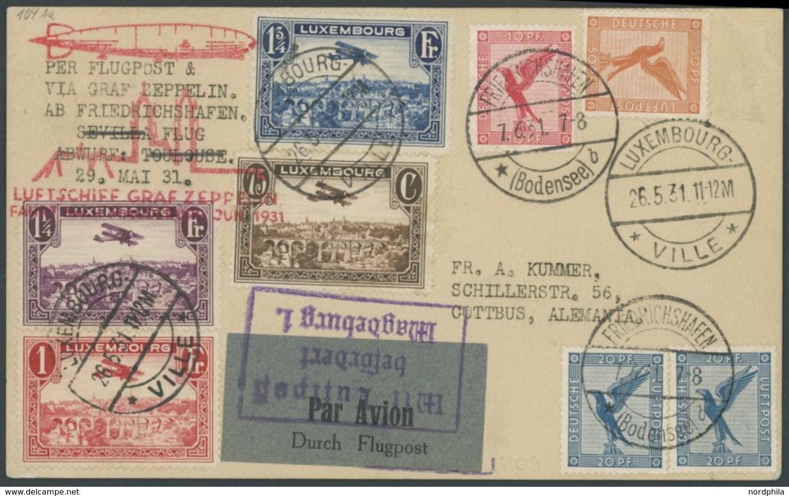 ZULEITUNGSPOST 109 BRIEF, Luxemburg: 1931, Fahr Nach Magdeburg, Frankiert Mit Flugpostmarken Und 4 Werten Dt. Reich, Fra - Poste Aérienne & Zeppelin