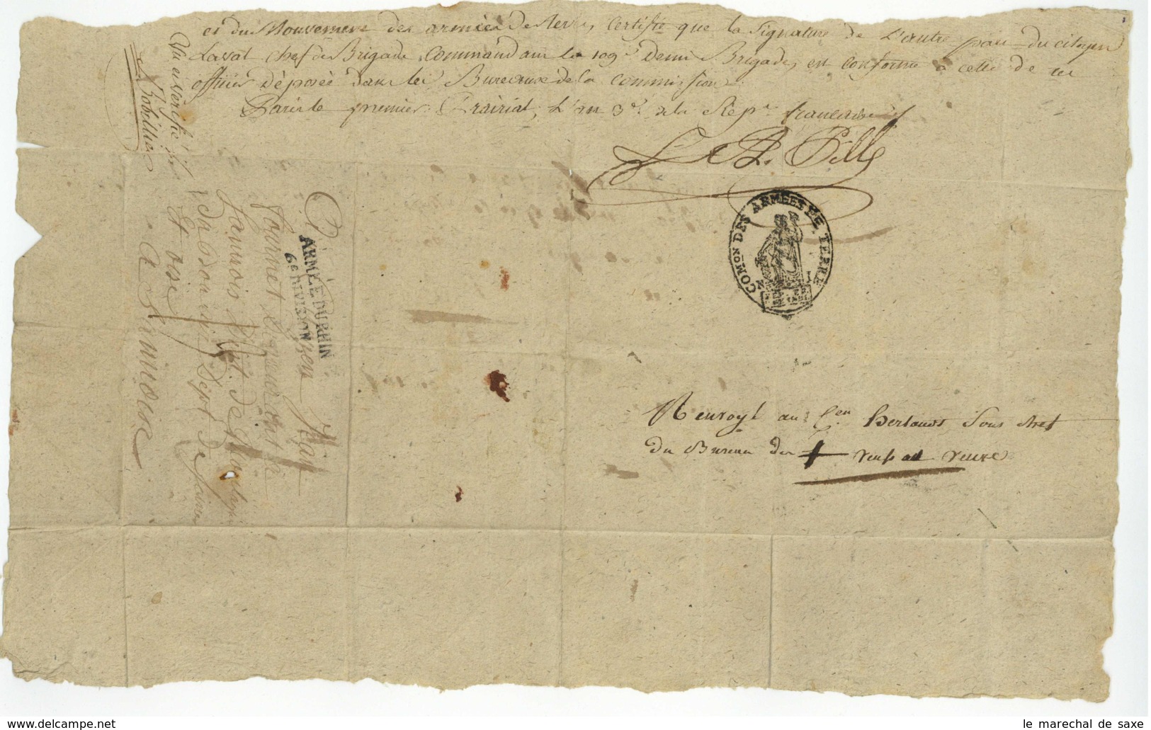 ARMEE DU RHIN 6e DIVISION Mayence Mainz 1795 General Laval + Pille Sannois - Army Postmarks (before 1900)