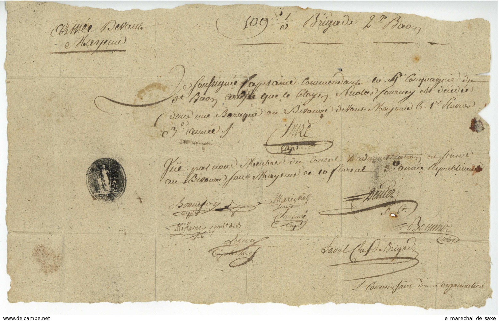 ARMEE DU RHIN 6e DIVISION Mayence Mainz 1795 General Laval + Pille Sannois - Sellos De La Armada (antes De 1900)