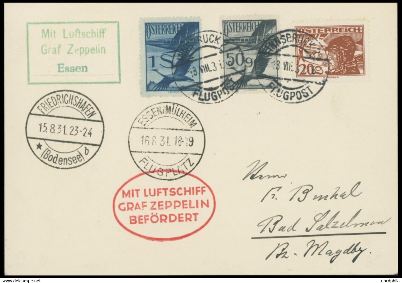 ZULEITUNGSPOST 121D BRIEF, Österreich: 1931, Fahrt Nach Essen, Prachtkarte - Correo Aéreo & Zeppelin