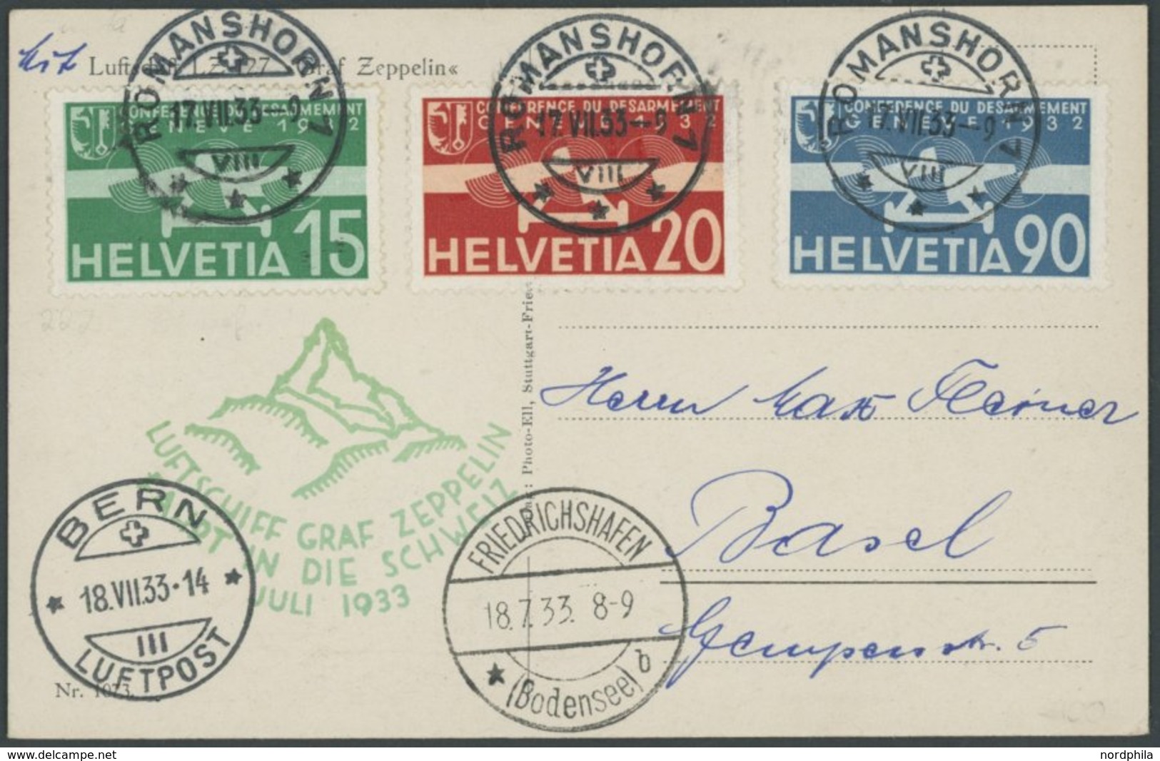 ZULEITUNGSPOST 222 BRIEF, Schweiz: 1933, Schweizfahrt, Prachtkarte - Correo Aéreo & Zeppelin