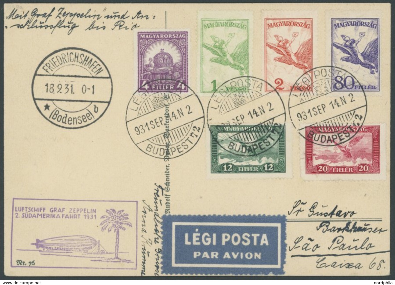 ZULEITUNGSPOST 129 BRIEF, Ungarn: 1931, 2. Südamerikafahrt, Prachtkarte - Poste Aérienne & Zeppelin