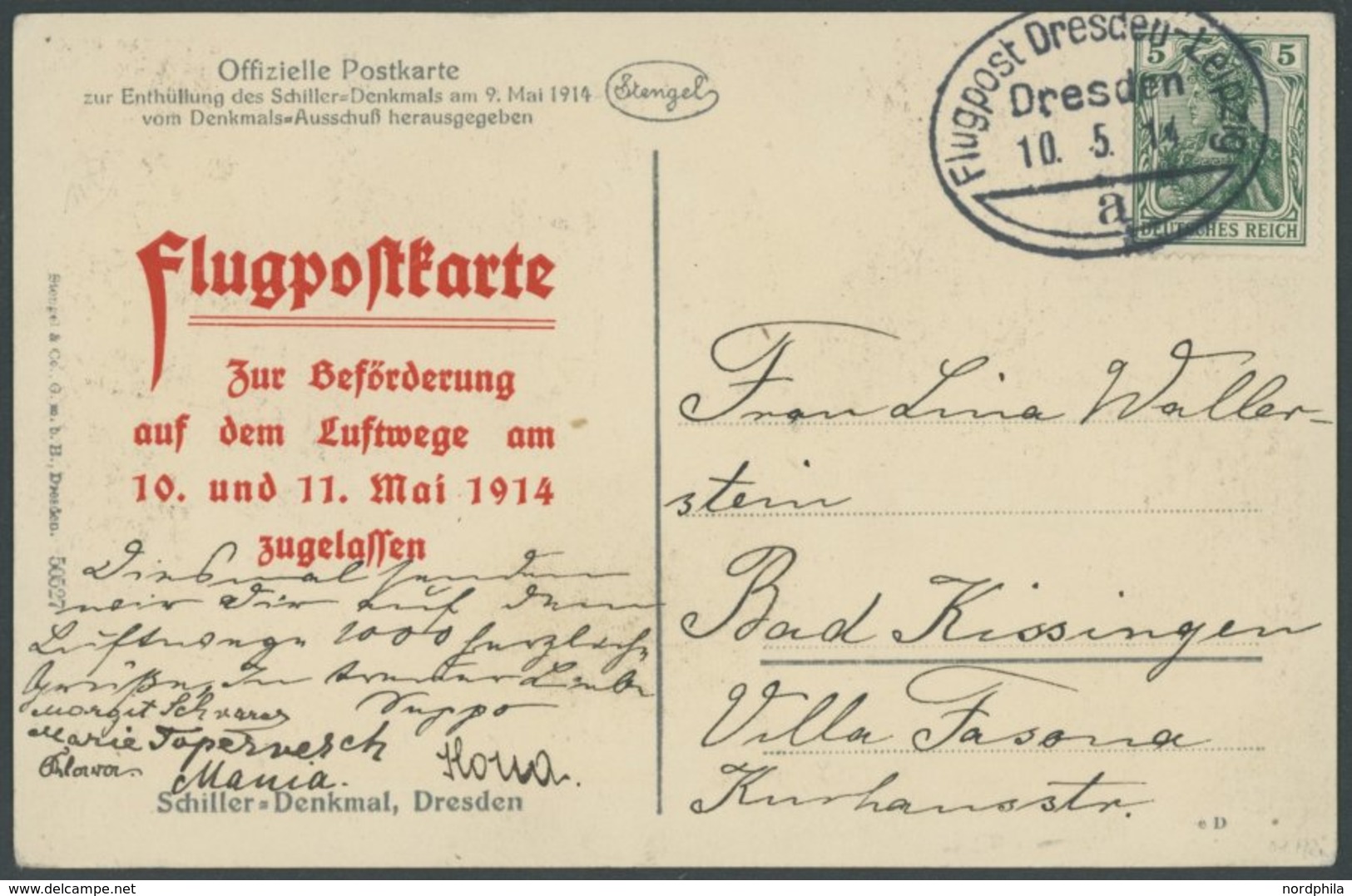 LUFTPOSTAUFGABESTEMPEL Brief , 10.5.1914, Flugpost Dresden-Leipzig, Ovalstempel, Ansichtskarte Mit Rotem Zudruck Flugpos - Airmail & Zeppelin