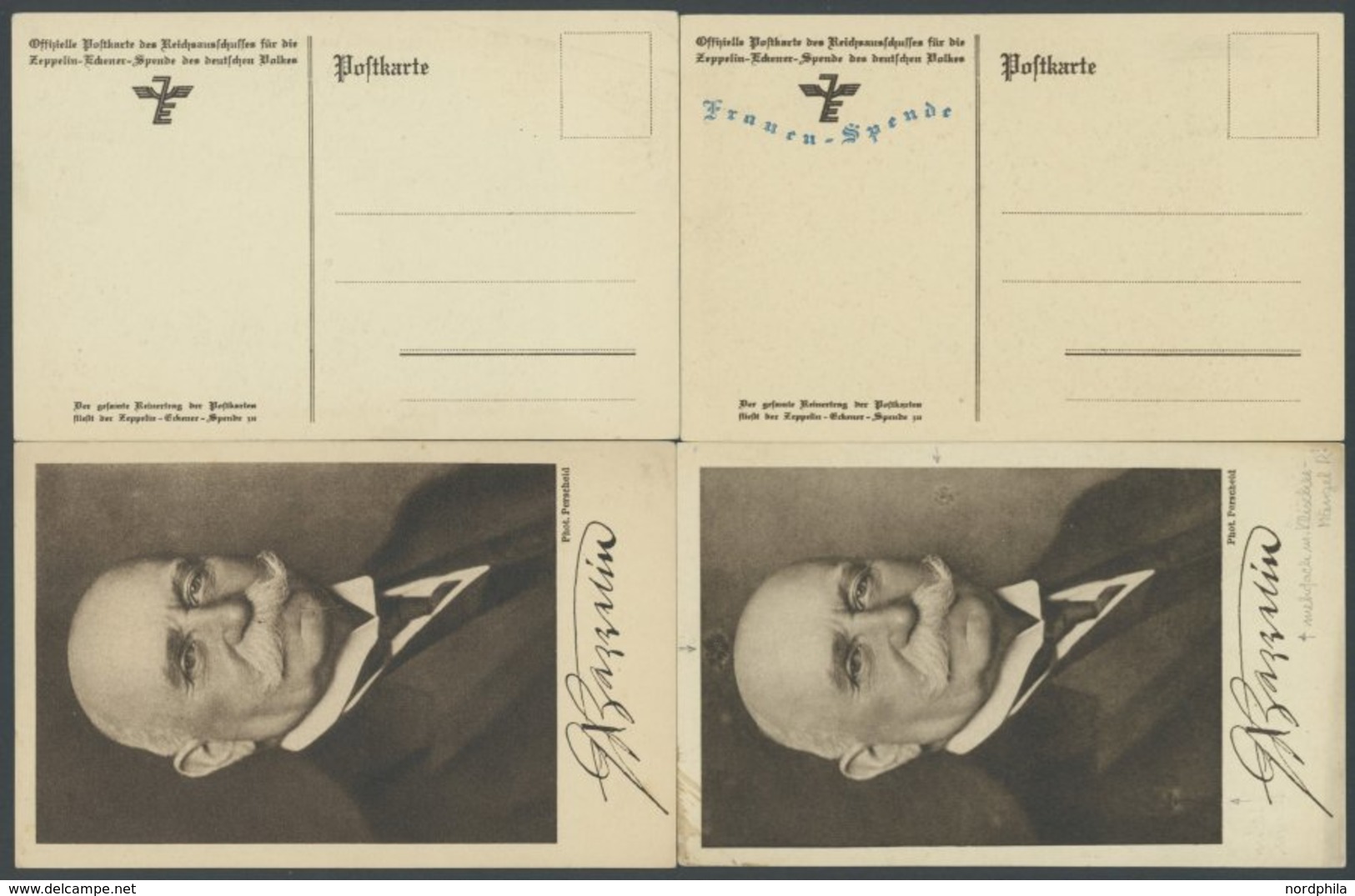 LUFTPOST-VIGNETTEN 1925, Zeppelin-Eckener-Spende Mit Blauem Zudruck Frauen-Spende, 4 Ungebrauchte Verschiedene Portraitk - Airmail & Zeppelin