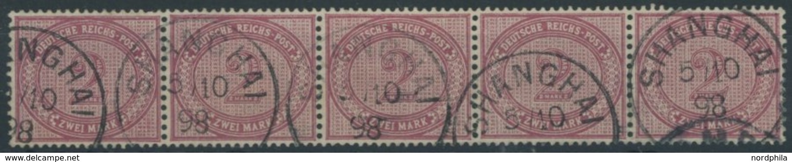 DP CHINA V 37e O, 1898, 2 M. Dunkelrotkarmin Im Waagerechten Fünferstreifen Stempel SHANGHAI, Pracht, Gepr. Steuer - China (oficinas)